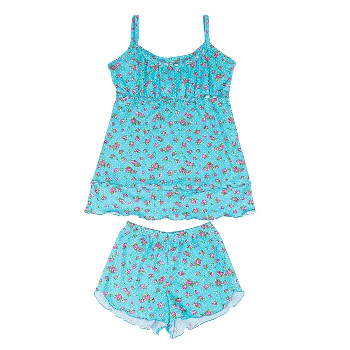 Пижама женская (майка, шорты) Блюбелл цвет бирюза, принт розы, р-р 52