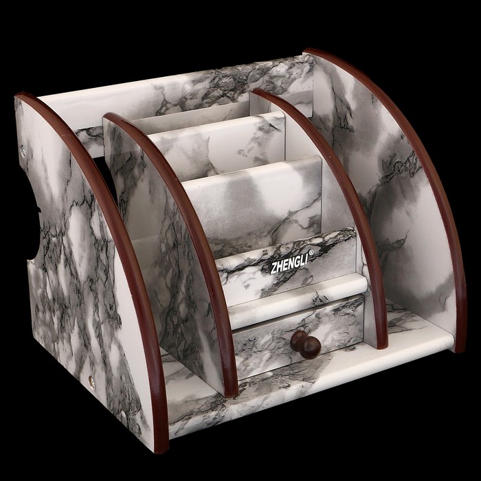 Органайзер, под серый мрамор, 3 секции+2 секции сбоку+маленький ящик 21*16 см