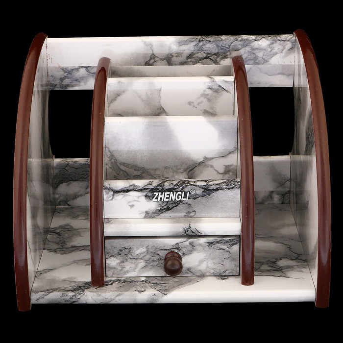 Органайзер, под серый мрамор, 3 секции+2 секции сбоку+маленький ящик 21*16 см