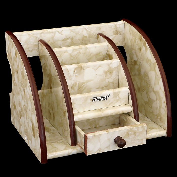 Органайзер, под желтый мрамор, 3 секции+2 секции сбоку+маленький ящик 21*16 см