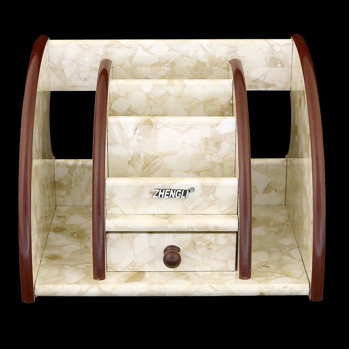 Органайзер, под желтый мрамор, 3 секции+2 секции сбоку+маленький ящик 21*16 см