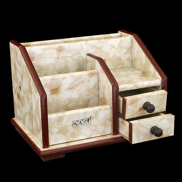 Органайзер, под желтый мрамор, вращающийся, 4 секции+2 маленьких ящика 18,5*14 см