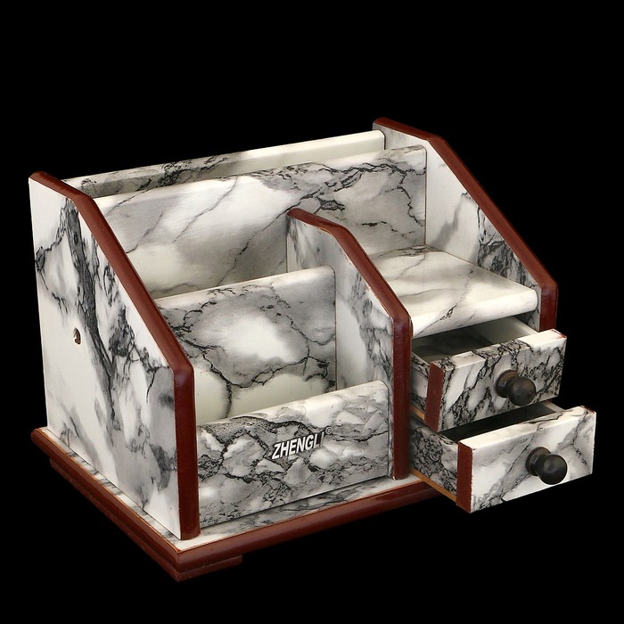 Органайзер, под серый мрамор, 4 секции+2 маленьких ящика 18,5*14 см