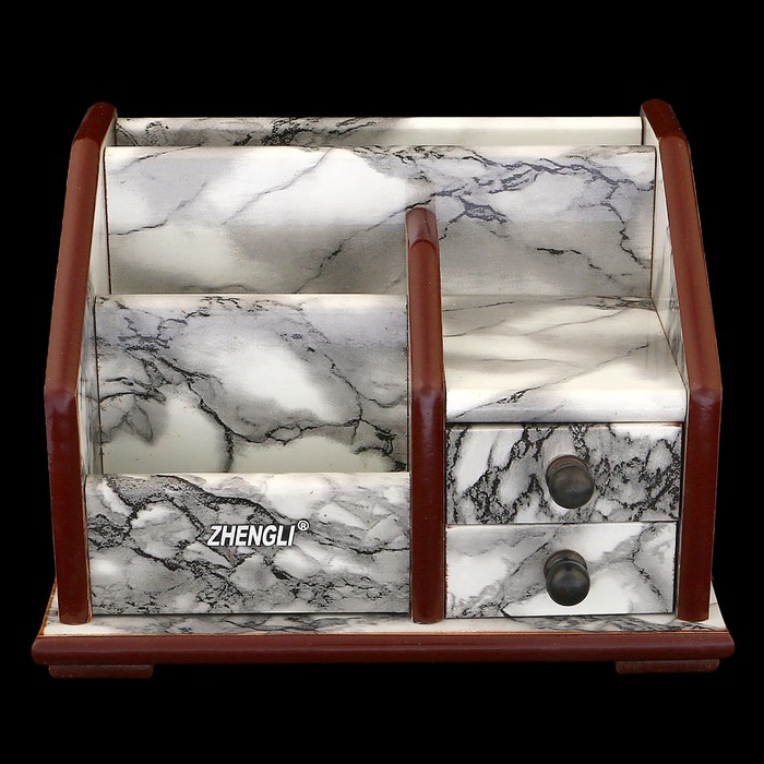 Органайзер, под серый мрамор, 4 секции+2 маленьких ящика 18,5*14 см