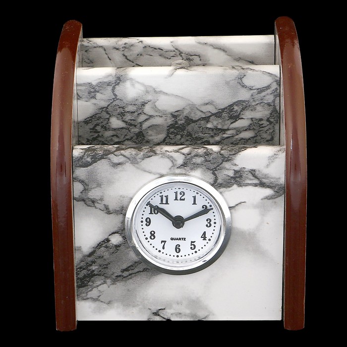 Органайзер, под серый мрамор, 3 секции+встроенные часы 11*9,5 см