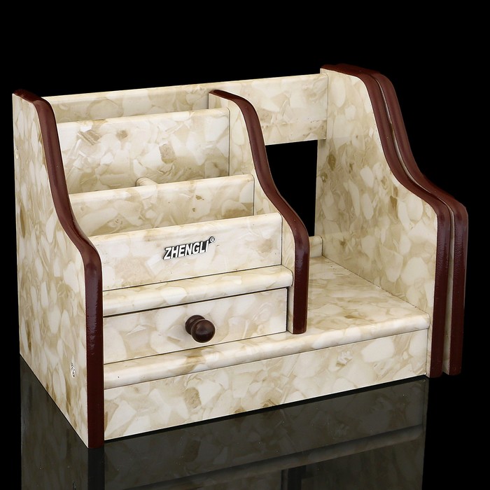 Органайзер, под желтый мрамор, 5 секций+1 маленький ящик+2 выдвижные полочки 21,5*14 см