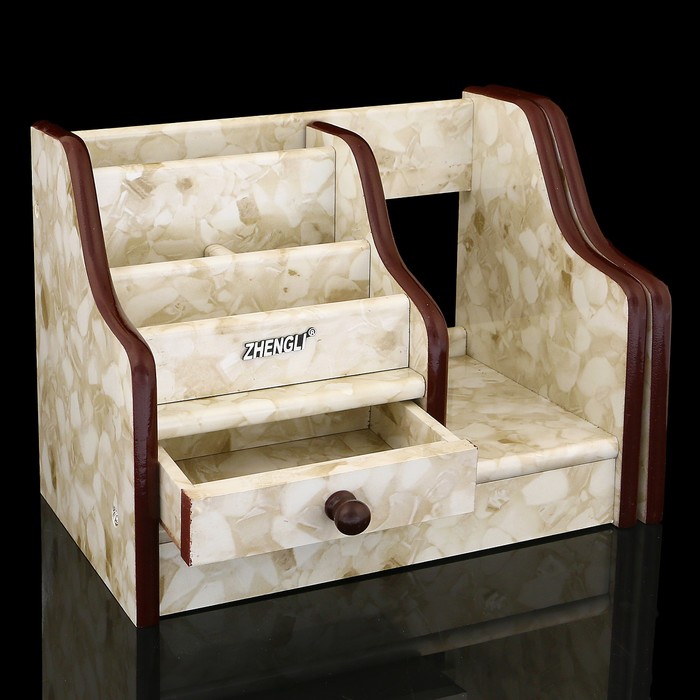 Органайзер, под желтый мрамор, 5 секций+1 маленький ящик+2 выдвижные полочки 21,5*14 см