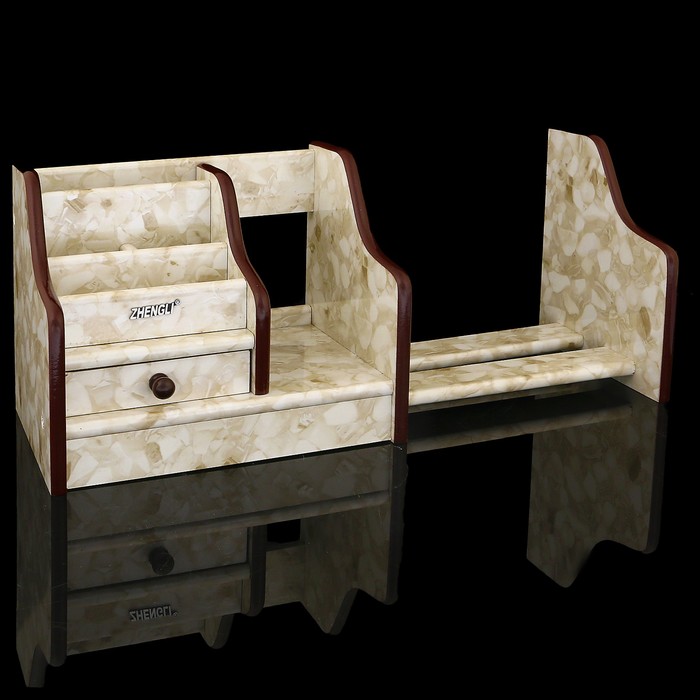 Органайзер, под желтый мрамор, 5 секций+1 маленький ящик+2 выдвижные полочки 21,5*14 см