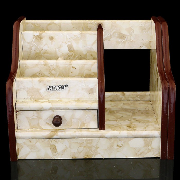 Органайзер, под желтый мрамор, 5 секций+1 маленький ящик+2 выдвижные полочки 21,5*14 см