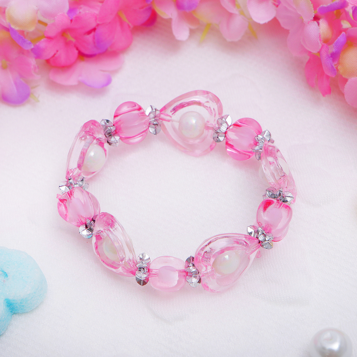 Браслет детский "Выбражулька" сердечки, цвет розовый