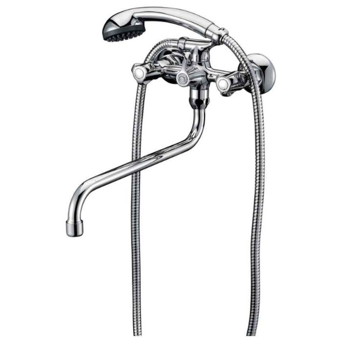 Смеситель для ванны Zenta "Мун" Z0602, с душевым комплектом, излив 300 мм, хром