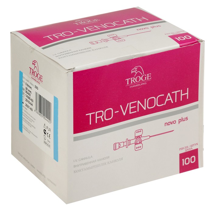 Интравенозные канюли Tro-Venocath Novo Plus с доп. портом, полиуретан G22,