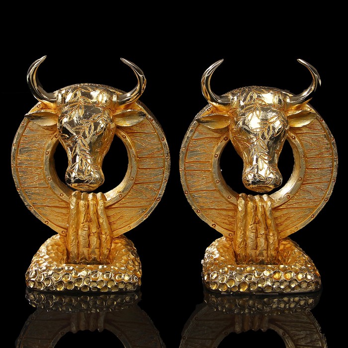 Набор подставок для книг «Быки», 2 шт, 19×17×21 см, полистоун