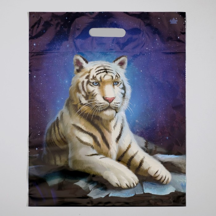 Пакет "Звездный тигр", полиэтиленовый с вырубной ручкой, 47,5 х 39 см, 60 мкм