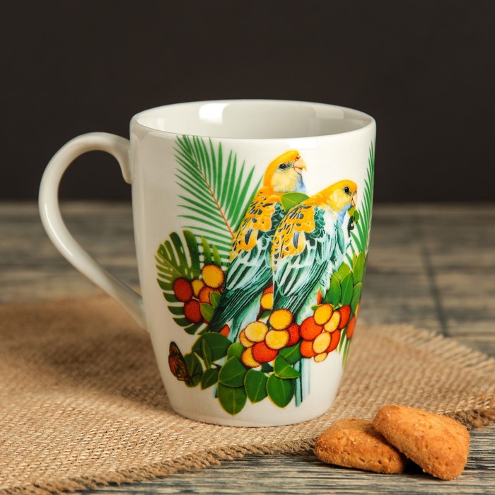 Кружка 400 мл "Прованс", попугаи, деколь, микс