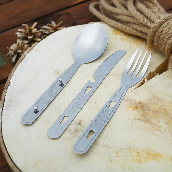 Набор туристический столовых приборов  "СЛЕДОПЫТ", нержавейка (ложка, вилка, нож)