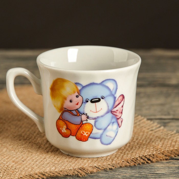 Кружка 220 мл "Забава", девочка с мишкой, деколь
