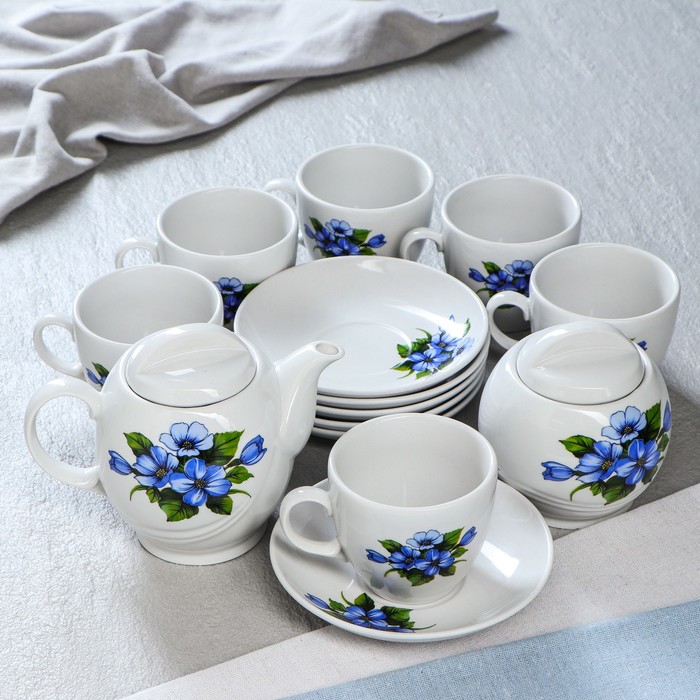 Чайный набор "Экспресс", 14 предметов: чайник 0,6 л, сахарница, 6 чашек, 6 блюдец, бисер