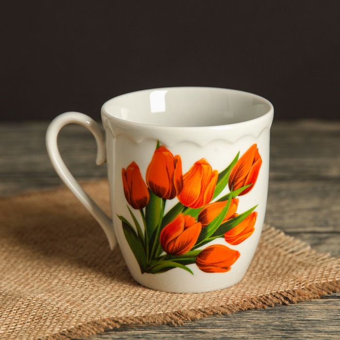 Кружка 250 мл "Корона", цветы, деколь, микс