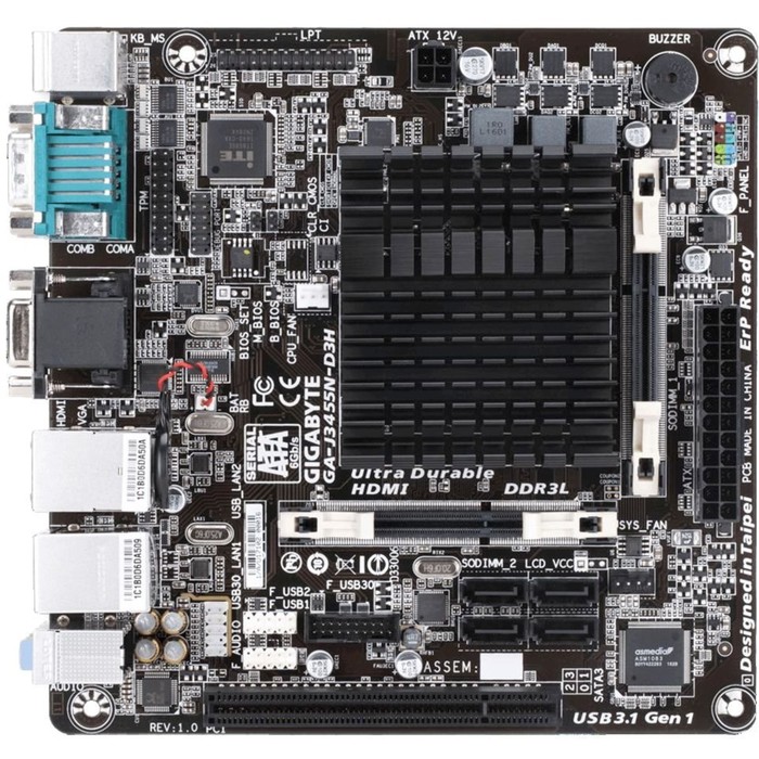 Материнская плата Gigabyte GA-J3455N-D3H, 2xDDR3L, mini-ITX, Ret