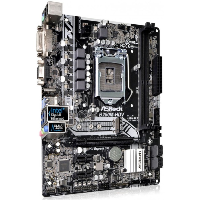 Материнская плата Asrock B250M-HDV, Soc-1151, Intel B250, 2xDDR4, mATX, Ret