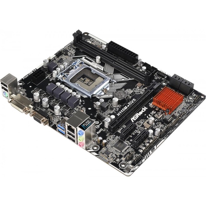 Материнская плата Asrock H110M-DVS, R2.0, Soc-1151, Intel H110, 2xDDR4, mATX, Ret