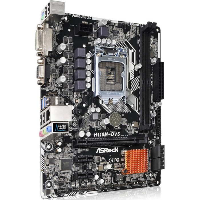 Материнская плата Asrock H110M-DVS, R2.0, Soc-1151, Intel H110, 2xDDR4, mATX, Ret