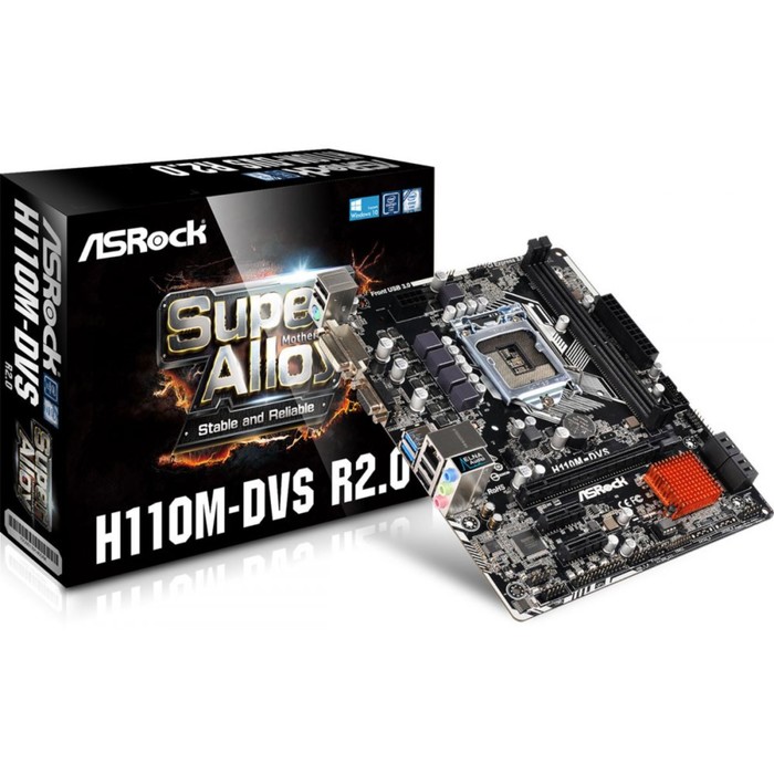 Материнская плата Asrock H110M-DVS, R2.0, Soc-1151, Intel H110, 2xDDR4, mATX, Ret