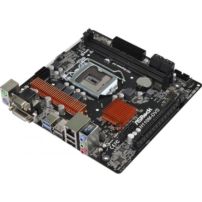 Материнская плата Asrock H110M-DVS, R3.0, Soc-1151, Intel H110, 2xDDR4, mATX, Ret