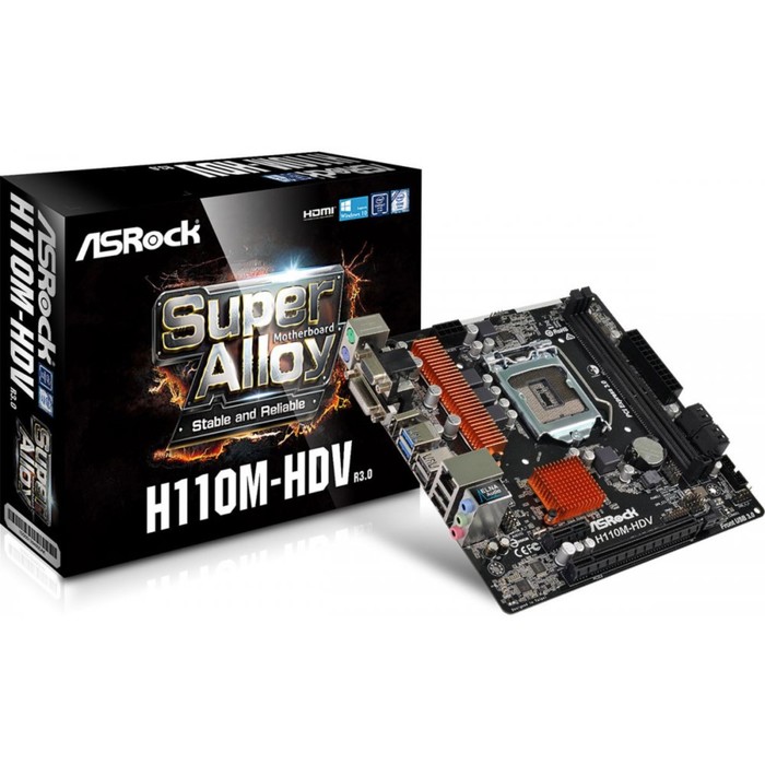 Материнская плата Asrock H110M-HDV, R3.0, Soc-1151, Intel H110, 2xDDR4, mATX, Ret