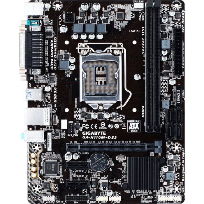 Материнская плата Gigabyte GA-H110M-DS2, Soc-1151, Intel H110, 2xDDR4, mATX, Ret