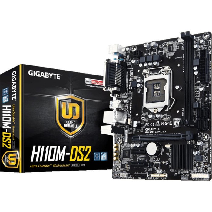 Материнская плата Gigabyte GA-H110M-DS2, Soc-1151, Intel H110, 2xDDR4, mATX, Ret
