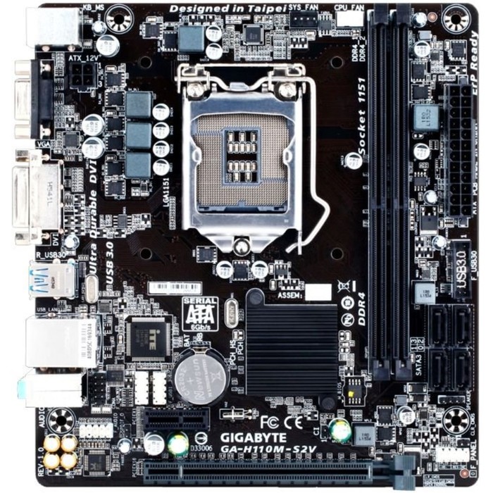 Материнская плата Gigabyte GA-H110M-S2V, Soc-1151, Intel H110, 2xDDR4, mATX, Ret