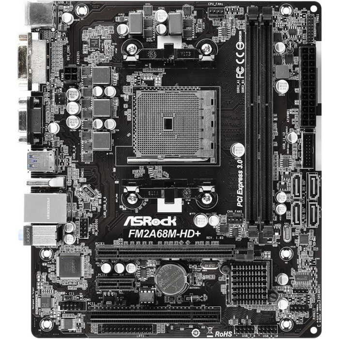 Материнская плата Asrock FM2A68M-HD+, Soc-FM2+, AMD A68H, 2xDDR3, mATX, Ret