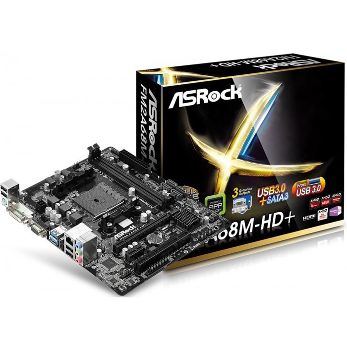 Материнская плата Asrock FM2A68M-HD+, Soc-FM2+, AMD A68H, 2xDDR3, mATX, Ret