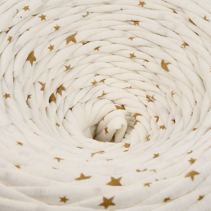 Пряжа трикотажная широкая 85м/350гр, ширина нити 7-9 мм (белый принт - Звёзды)