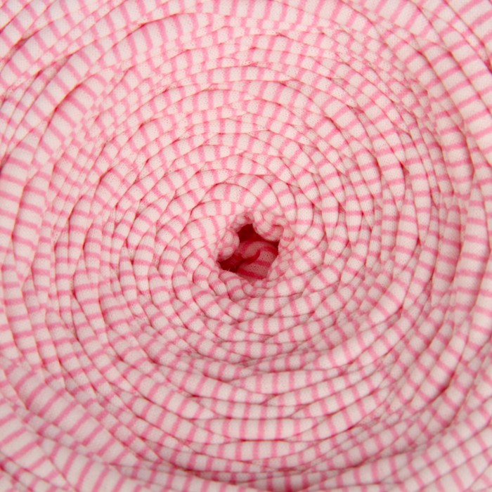 Пряжа трикотажная широкая 85м/350гр, ширина нити 7-9 мм (белый принт-розов.полоска)