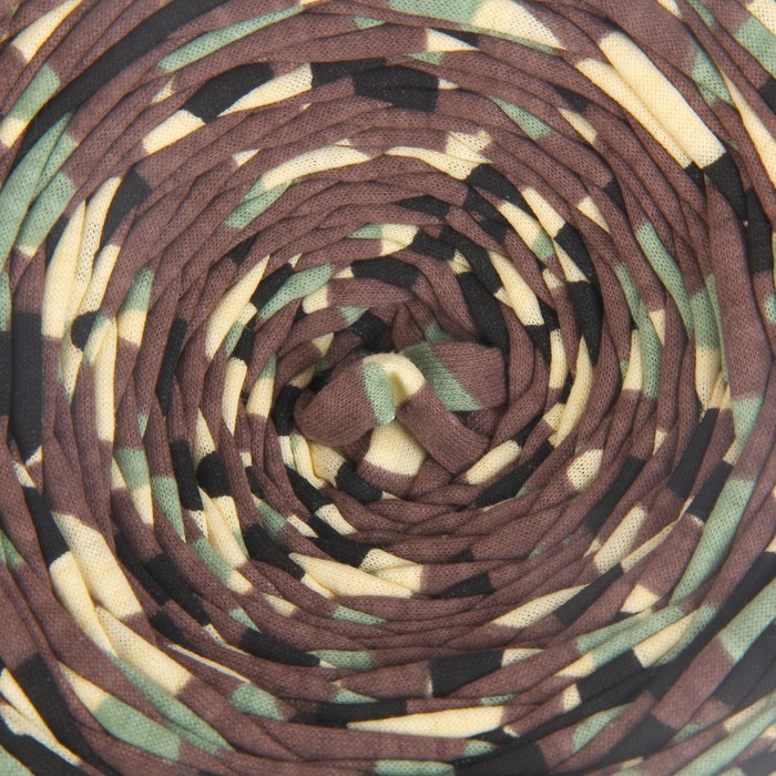 Пряжа трикотажная широкая 85м/350гр, ширина нити 7-9 мм (зелёный принт-полоска)