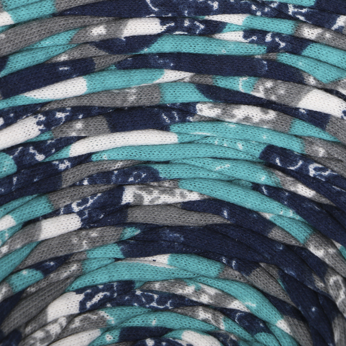 Пряжа трикотажная широкая 85м/350гр, ширина нити 7-9 мм (бирюз. принт-полоска)