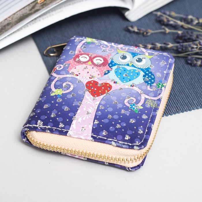 Кошелёк женский, 2 отдела на молнии, для монет, для карт, цвет фиолетовый