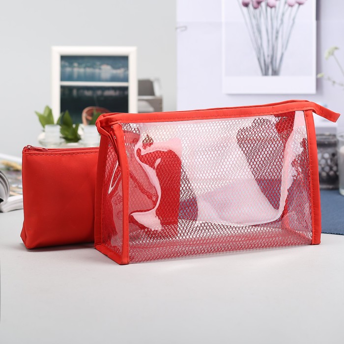 Набор косметичек 2 в 1 «Сетка», отдел на молнии, цвет красный