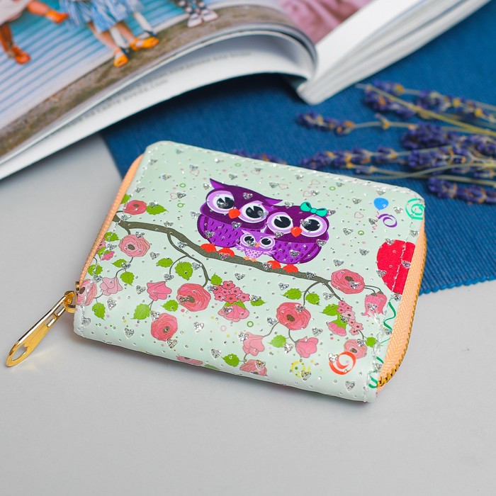 Кошелёк женский, 2 отдела на молнии, для монет, для карт, цвет мятный