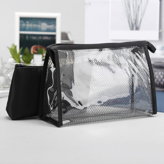 Набор косметичек 2 в 1 «Сетка», отдел на молнии, цвет чёрный