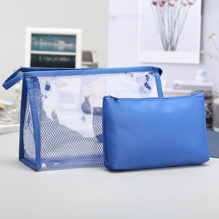 Набор косметичек 2 в 1 «Сетка», отдел на молнии, цвет синий