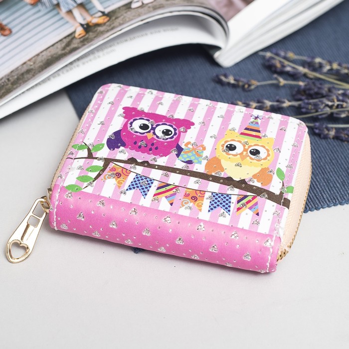 Кошелёк женский, 2 отдела на молнии, для монет, для карт, цвет розовый