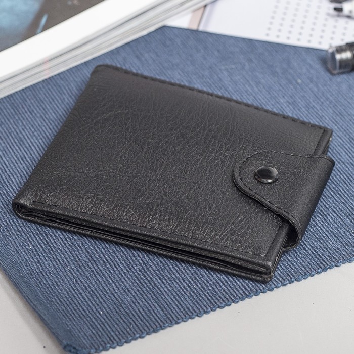 Портмоне мужское, 3 отдела, для карт, на кнопке, цвет чёрный