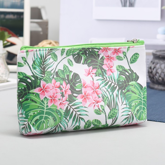 Косметичка простая «Тропики» , отдел на молнии, зелёный