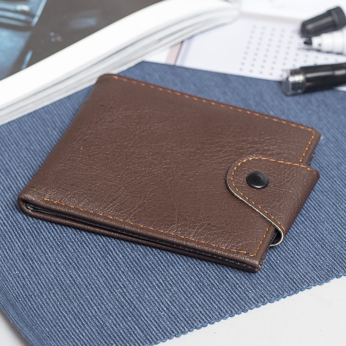 Портмоне мужское, 3 отдела, для карт, на кнопке, цвет кофе