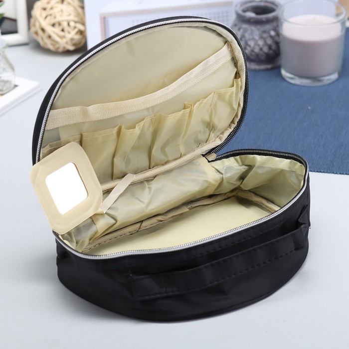 Косметичка-сундучок, отдел на молнии, зеркало, цвет чёрный