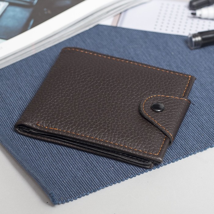 Портмоне мужское, 3 отдела, для карт, на кнопке, цвет кофе